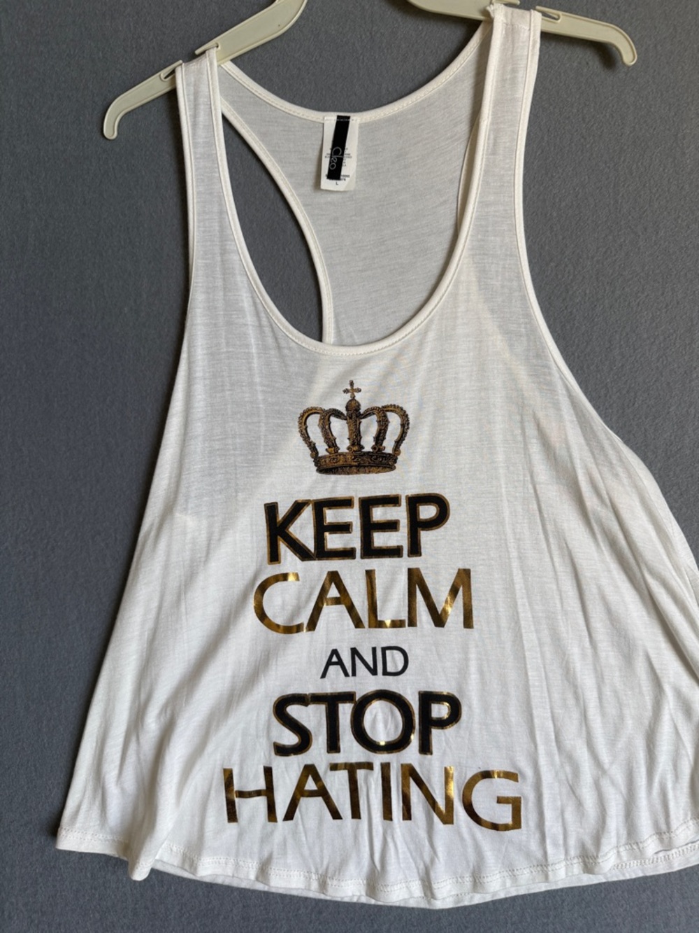 cleo White Tank Top with Black Brand Tag